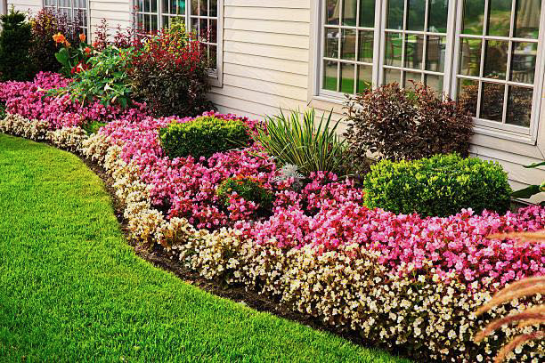 Curved flower bed & lawn edging